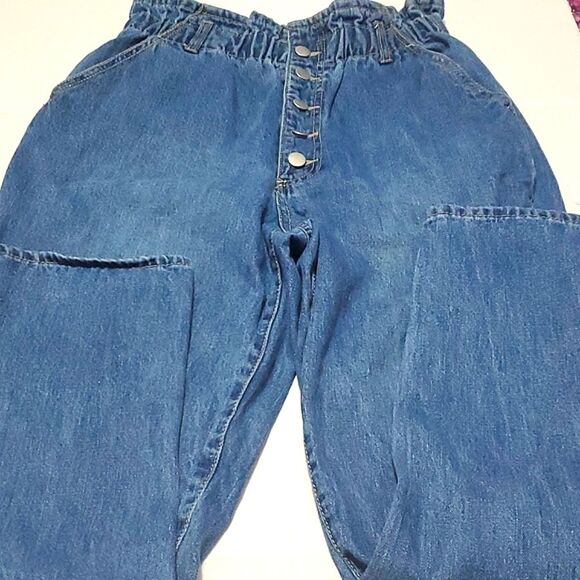 Boho Trendy Ultra High Waist Paperbag Straight Leg Button Fly Jeans 30 - Picture 4 of 12